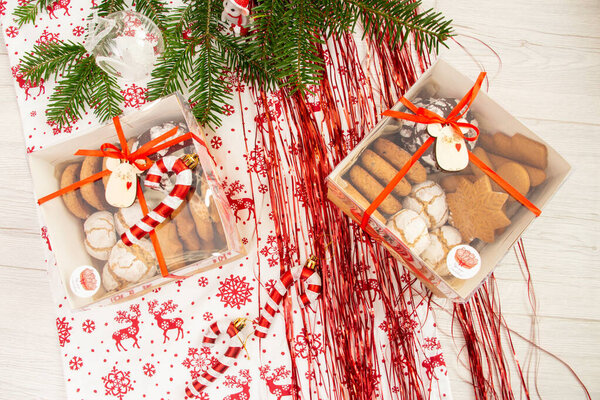 Christmas packaging with cookies in a beautiful box
