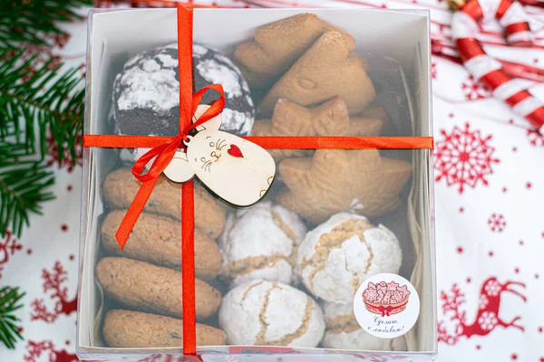 Embalaje Navidad Con Galletas Una Hermosa Caja — Foto de Stock