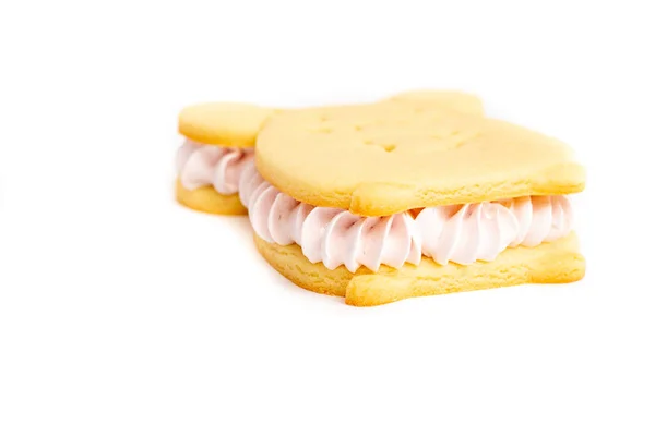 Galletas Para Hornear Sándwich Ratón Plato Blanco Con Crema — Foto de Stock