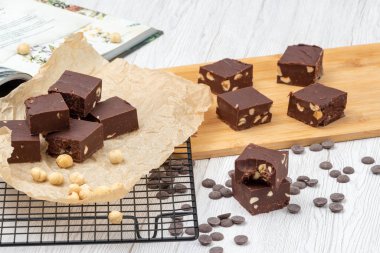 Delicious fudge with homemade chocolate and nuts
