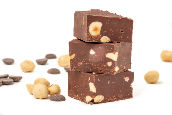 Fudge White Plate Nuts Chocolate Diced — 스톡 사진