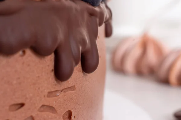 Schokolade Geflügelmilch Garniert Mit Marshmallows Und Blaubeeren — Stockfoto