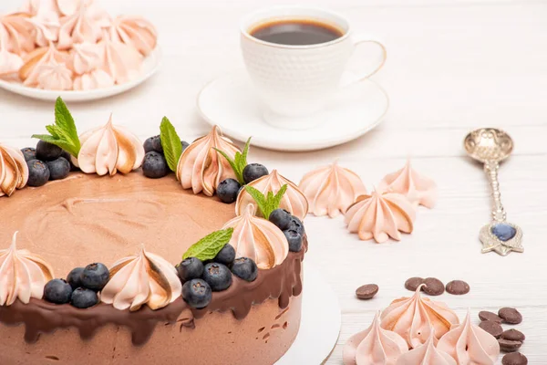 Chocolate Poultry Milk Garnished Marshmallows Blueberries — Stock Photo, Image