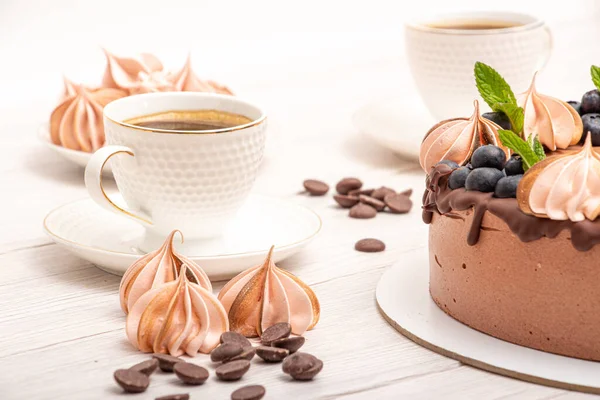 マシュマロとブルーベリーを添えたチョコレートチキンミルク — ストック写真