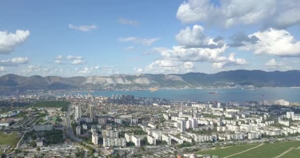 Flygfoto Den Södra Delen Staden Novorossiysk — Stockvideo