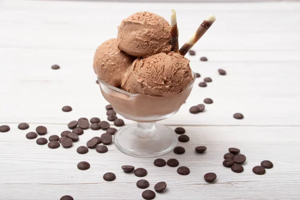 Chocolate Ice Cream Ball Glass — Stock Photo, Image