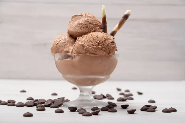 Chocolate Ice Cream Ball Glass — Stock Photo, Image