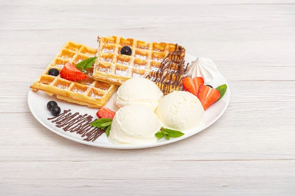 Chocolate Dessert Ball Ice Cream Waffles — Stock Photo, Image