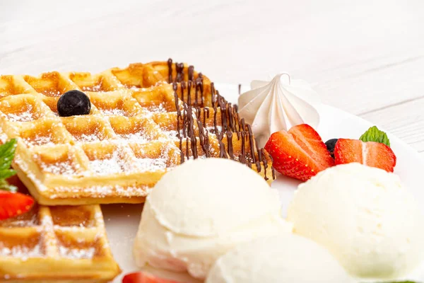 Chocolate Dessert Ball Ice Cream Waffles — Stock Photo, Image