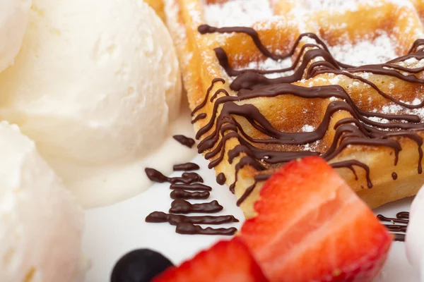 Chocolate Dessert Ball Ice Cream Waffles — Stock Photo, Image