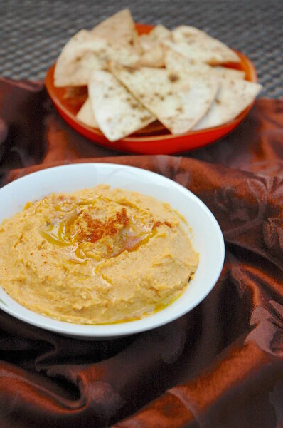 Sweet potato hummus with tortilla chips