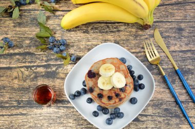 Homemade vegan gluten free blueberry banana pancake
