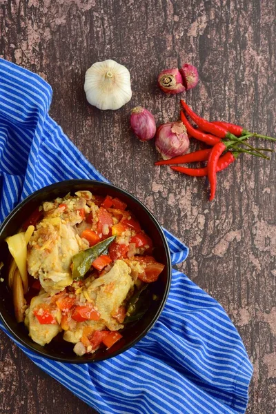 Ayam Balado Indonesisk Mat Kokt Kyckling Kryddad Chilitomat — Stockfoto