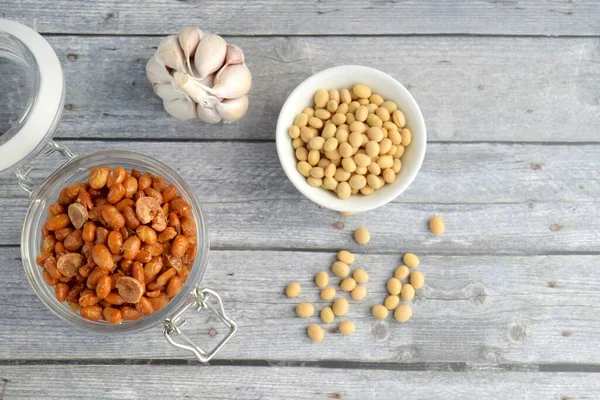 Feijão Soja Alho Frito Crocante Petiscos Vegan — Fotografia de Stock