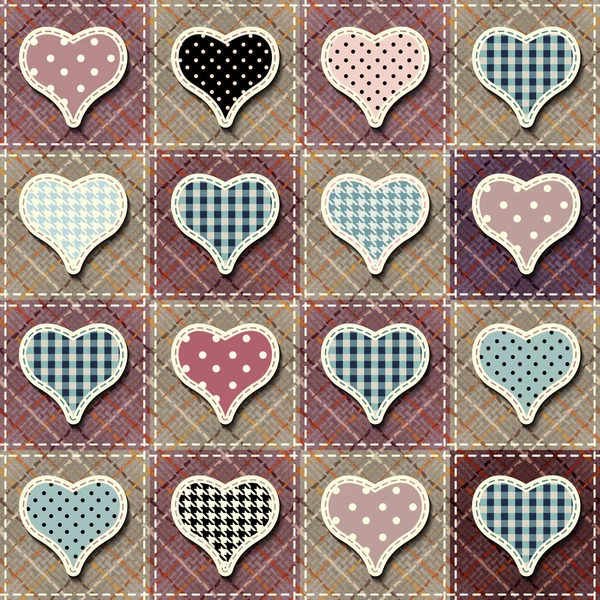 Patrón de patchwork corazones — Vector de stock