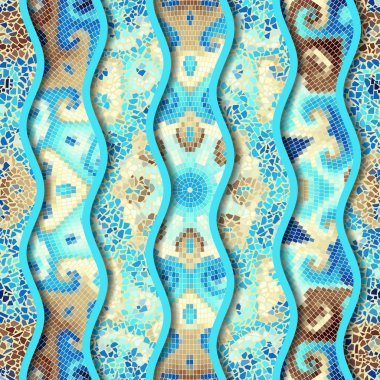 Kabartma dalgalar dekoratif mozaik döşeme desenleri