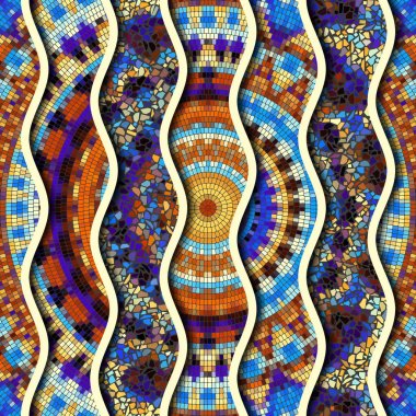 Kabartma dalgalar dekoratif mozaik döşeme desenleri