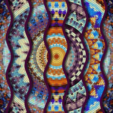 Kabartma dalgalar dekoratif mozaik döşeme desenleri