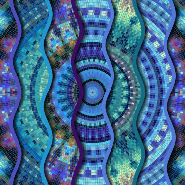 Kabartma dalgalar dekoratif mozaik döşeme desenleri