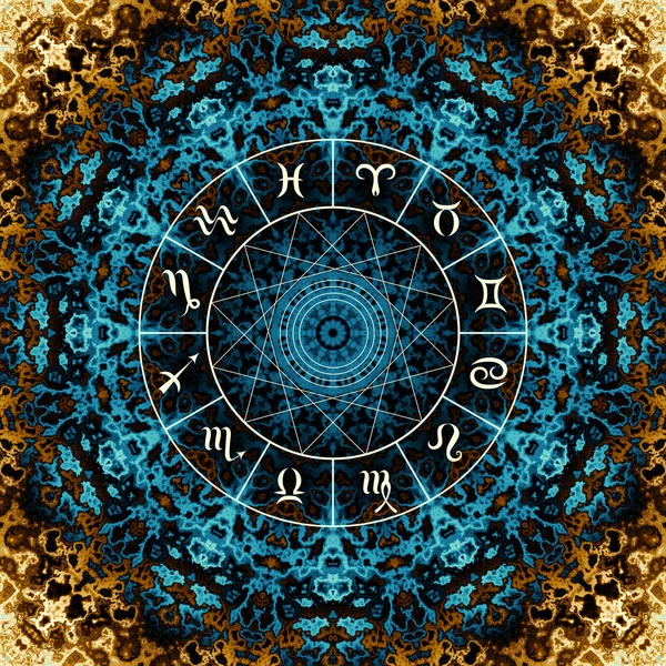 Magiczne koło z zodiak znak. — Zdjęcie stockowe