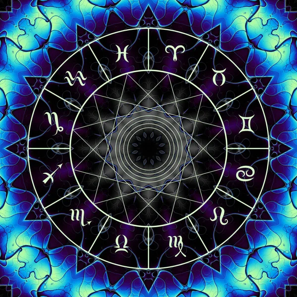 Magic circle with zodiacs sign.