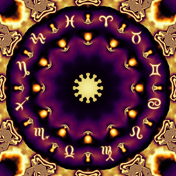 Magiczne koło z zodiak znak. — Zdjęcie stockowe