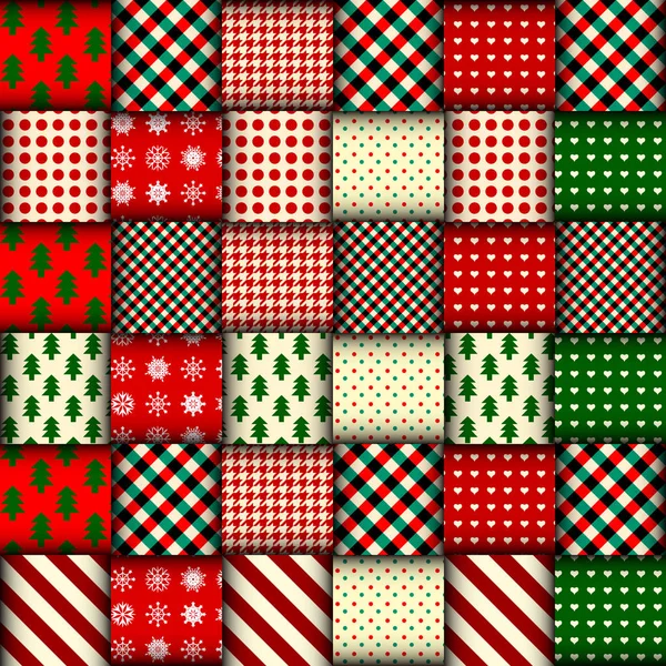 Seamless Christmas background in patchwork style — Stock Vector