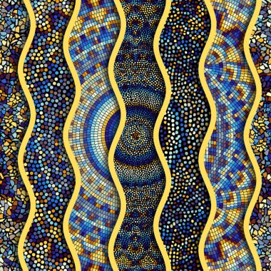 Kabartma dalgalar dekoratif mozaik döşeme desenleri