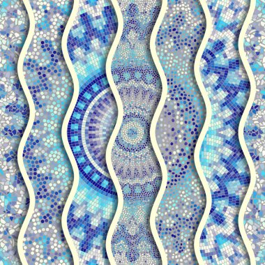 Kabartma dalgalar dekoratif mozaik döşeme desenleri