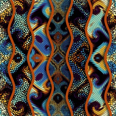 Kabartma dalgalar dekoratif mozaik döşeme desenleri