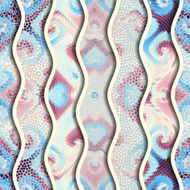 Kabartma dalgalar dekoratif mozaik döşeme desenleri