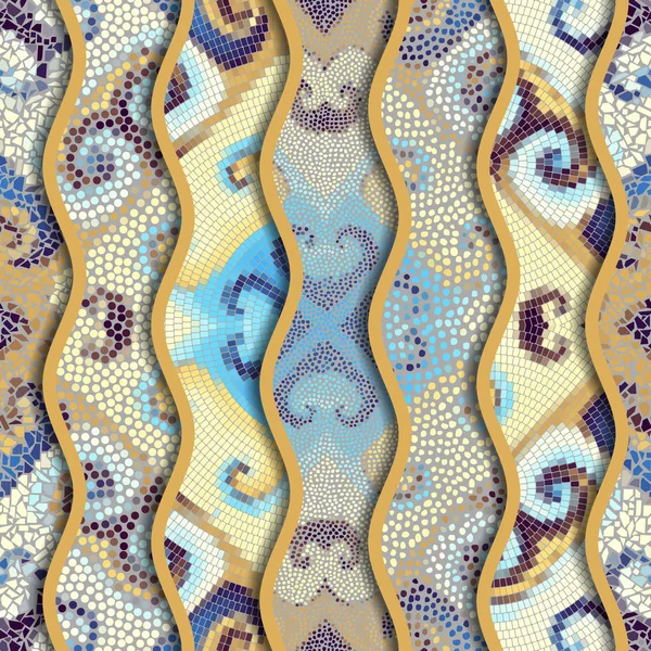 Reliefwellen ornamentaler Mosaik-Fliesenmuster — Stockvektor