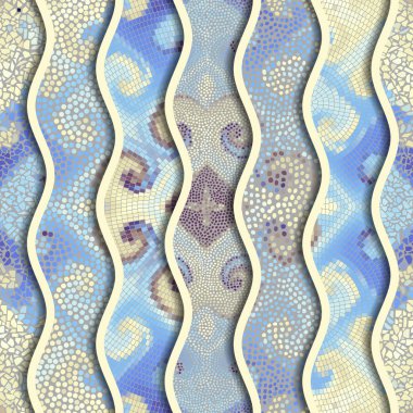 Kabartma dalgalar dekoratif mozaik döşeme desenleri