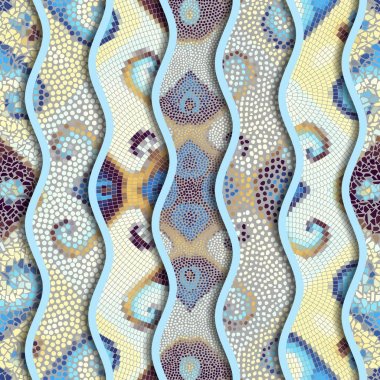 Kabartma dalgalar dekoratif mozaik döşeme desenleri