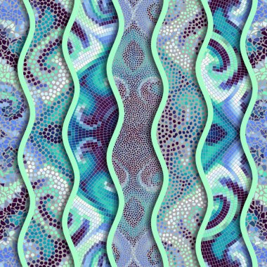 Kabartma dalgalar dekoratif mozaik döşeme desenleri