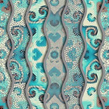 Kabartma dalgalar dekoratif mozaik döşeme desenleri