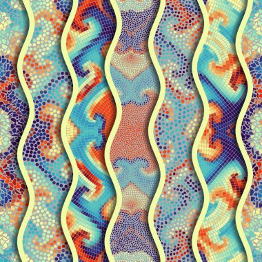 Kabartma dalgalar dekoratif mozaik döşeme desenleri