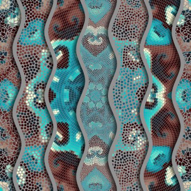 Kabartma dalgalar dekoratif mozaik döşeme desenleri