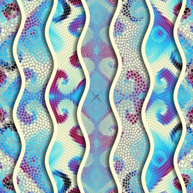 Kabartma dalgalar dekoratif mozaik döşeme desenleri