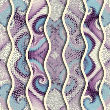 Kabartma dalgalar dekoratif mozaik döşeme desenleri