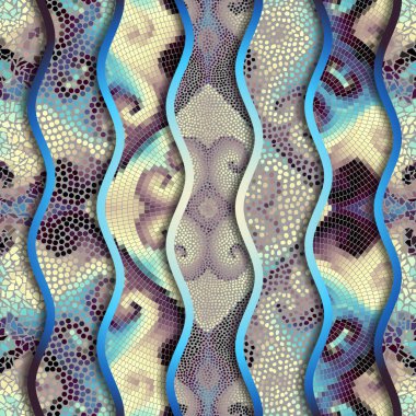 Kabartma dalgalar dekoratif mozaik döşeme desenleri