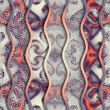 Kabartma dalgalar dekoratif mozaik döşeme desenleri