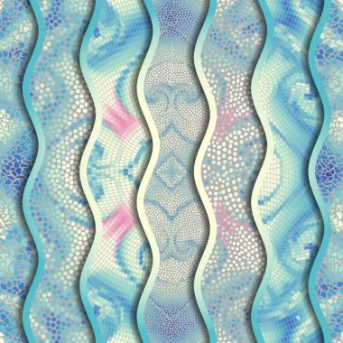 Kabartma dalgalar dekoratif mozaik döşeme desenleri