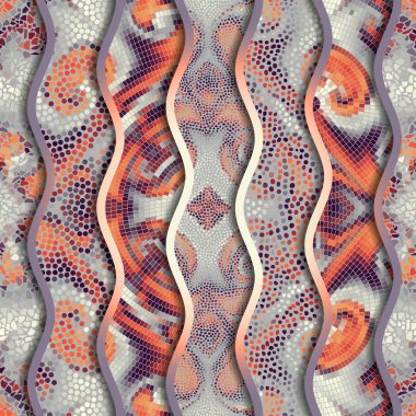 Kabartma dalgalar dekoratif mozaik döşeme desenleri