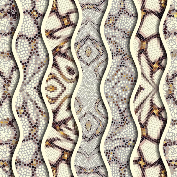 Reliefwellen ornamentaler Mosaik-Fliesenmuster — Stockvektor