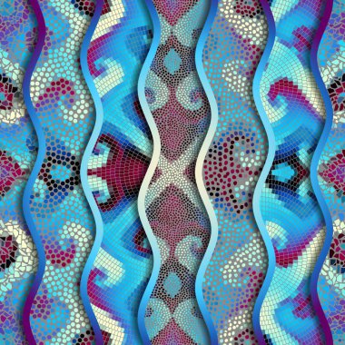 Kabartma dalgalar dekoratif mozaik döşeme desenleri