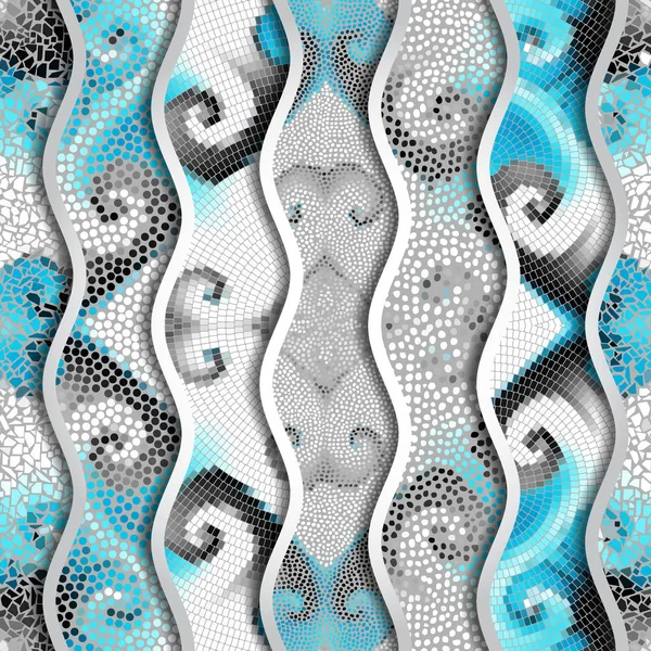 Olas de relieve de patrones de mosaico ornamentales — Vector de stock