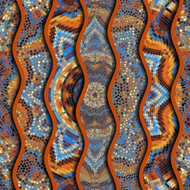 Kabartma dalgalar dekoratif mozaik döşeme desenleri