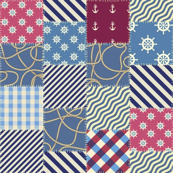 Nautische patchwork patroon — Stockvector