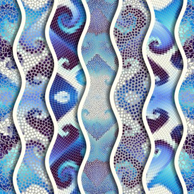 Kabartma dalgalar dekoratif mozaik döşeme desenleri